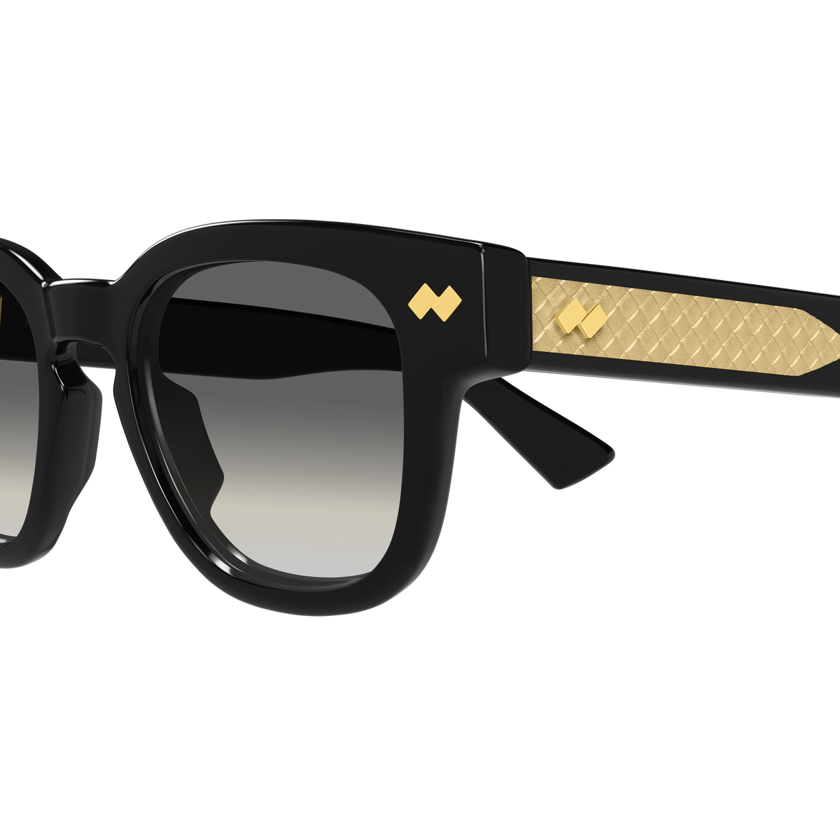 Bottega Veneta BV1441S Noir 001 en détail des branches - Les Lunettes de Pauline