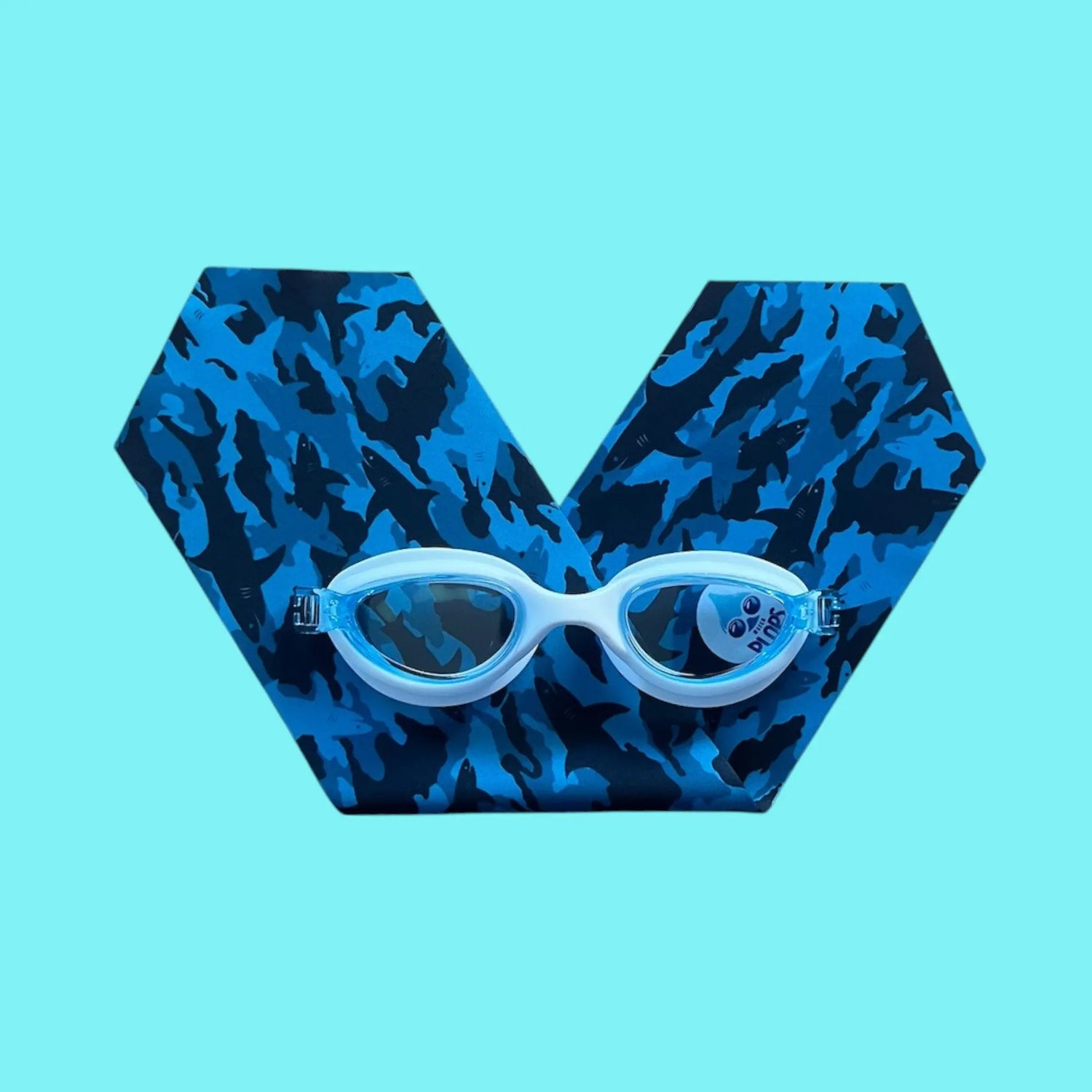 Waterplops Camouflage bleu requins – Lunettes de piscine 7-12ans