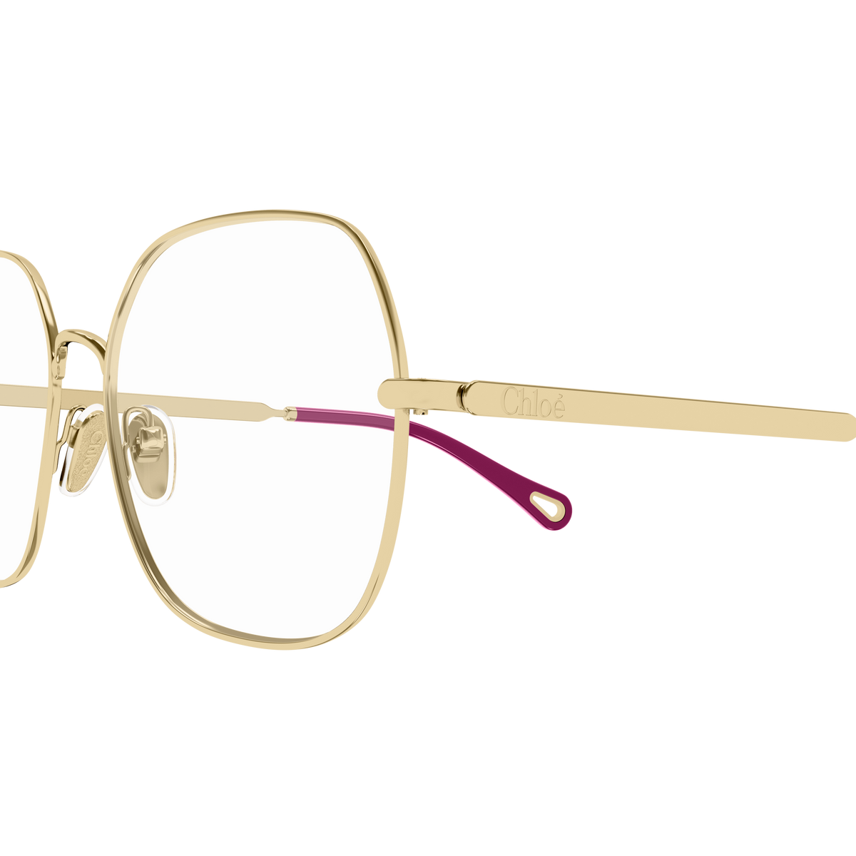 Chloé CH0284O Doré et Prune 001 en détail des branches - Les Lunettes de Pauline