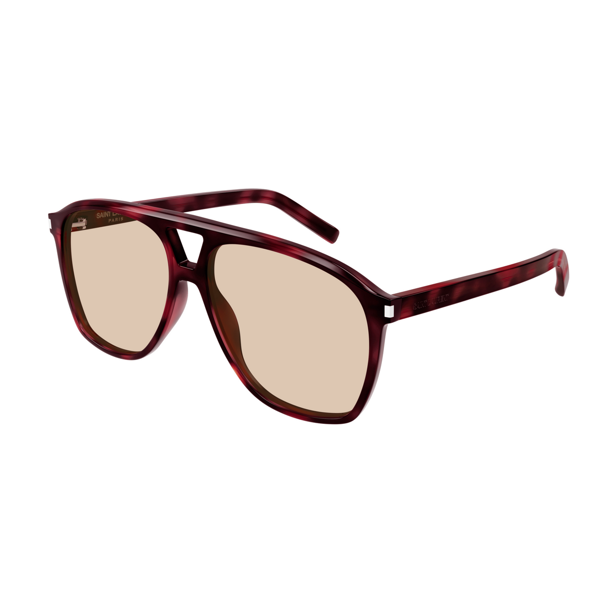 Saint Laurent Corner Angle SL 596 Dune Écaille Bordeaux 003 vue trois-quarts - Les Lunettes de Pauline