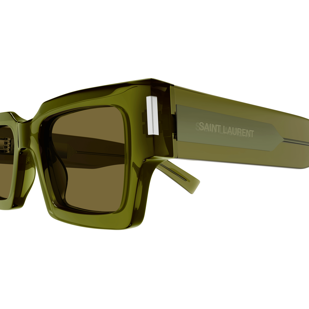 Saint Laurent Corner Angle SL 572 Vert Kaki 005 en détail des branches - Les Lunettes de Pauline
