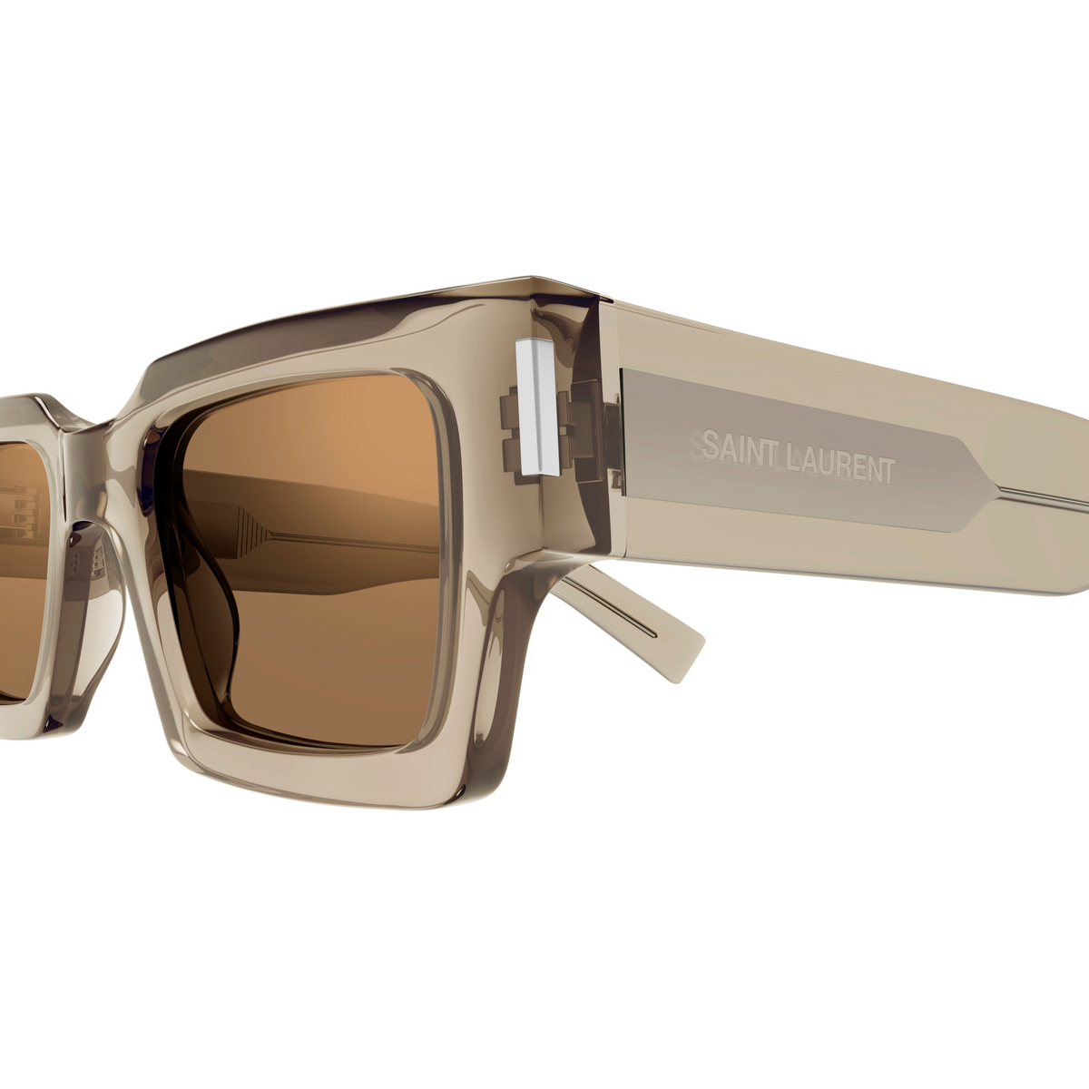 Saint Laurent Corner Angle SL 572 Champagne 006 en détail des branches - Les Lunettes de Pauline