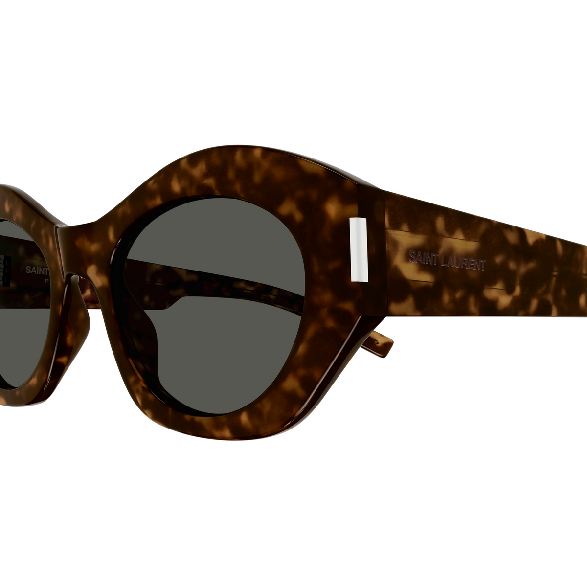 Saint Laurent SL 639 Havane en détail des branches - Les Lunettes de Pauline