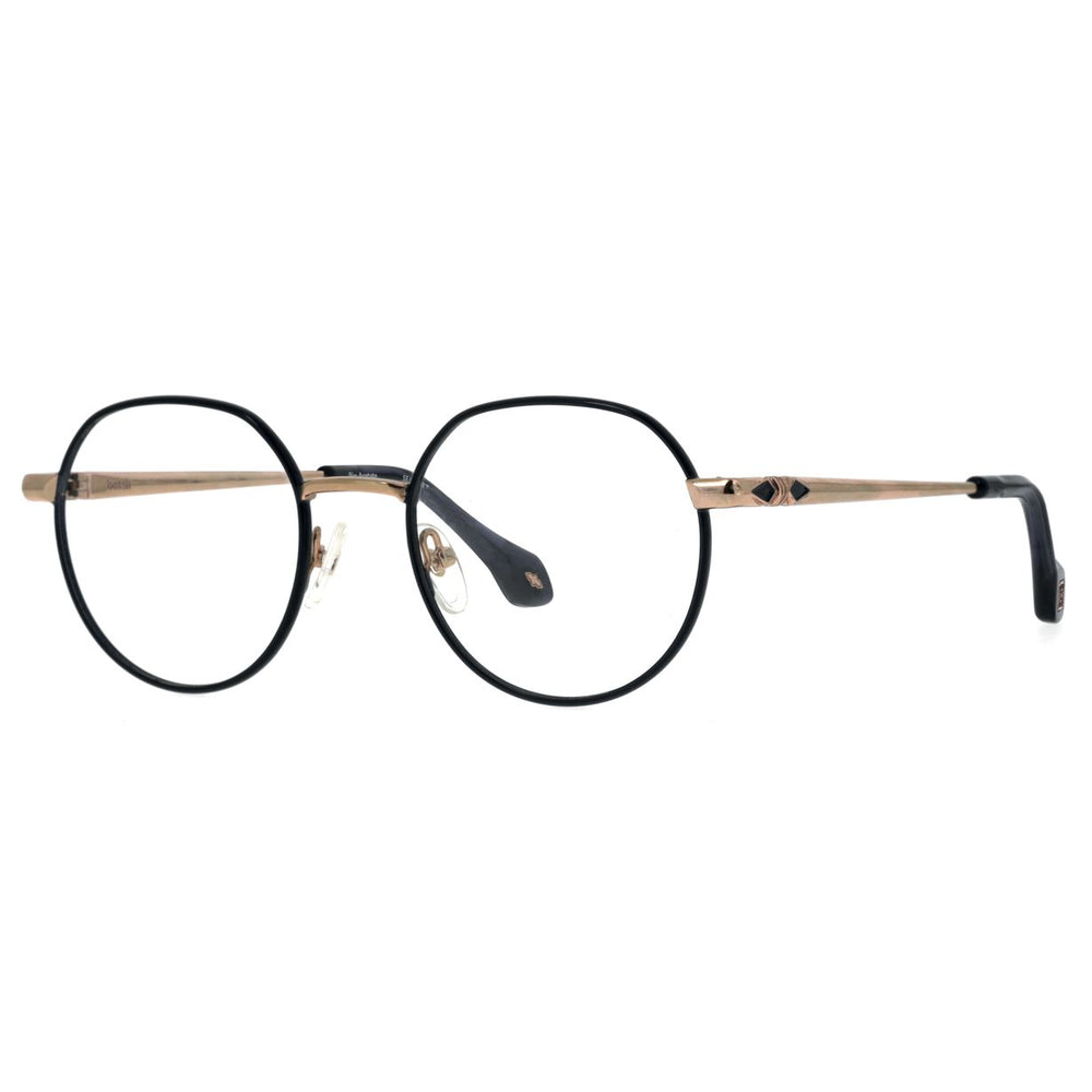 ba&sh BA1091 Bleu Denim et Or Rose DEOR de trois-quarts - Les Lunettes de Pauline