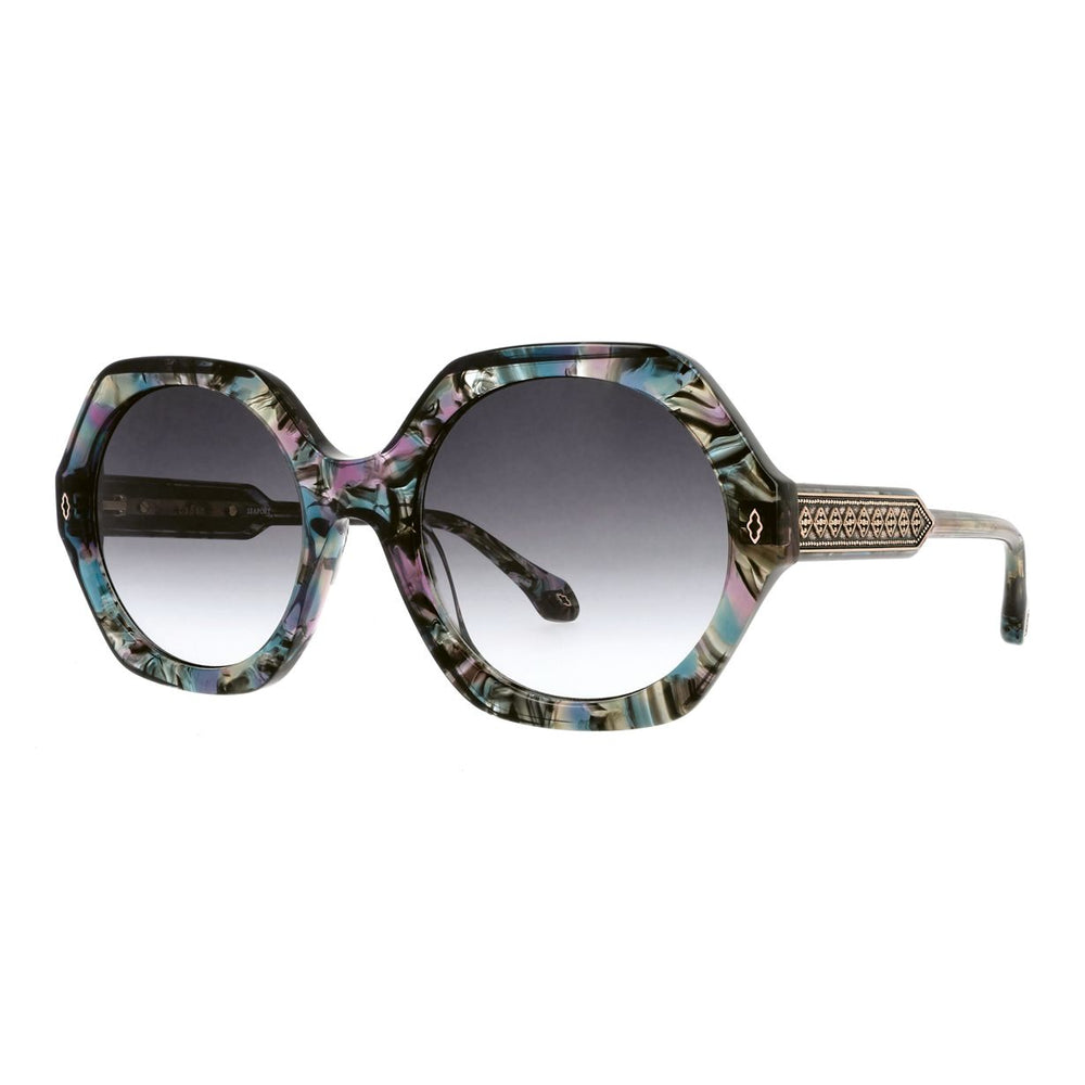 ba&sh Luny Écaille Mouchetée Bleue et Rose E534 de trois-quarts - Les Lunettes de Pauline