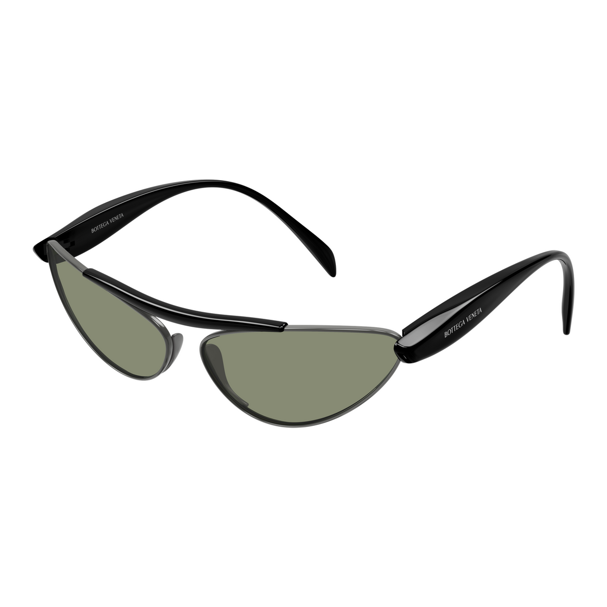 Bottega Veneta BV1529S Ruthénium Verres Verts 001 de trois-quarts - Les Lunettes de Pauline