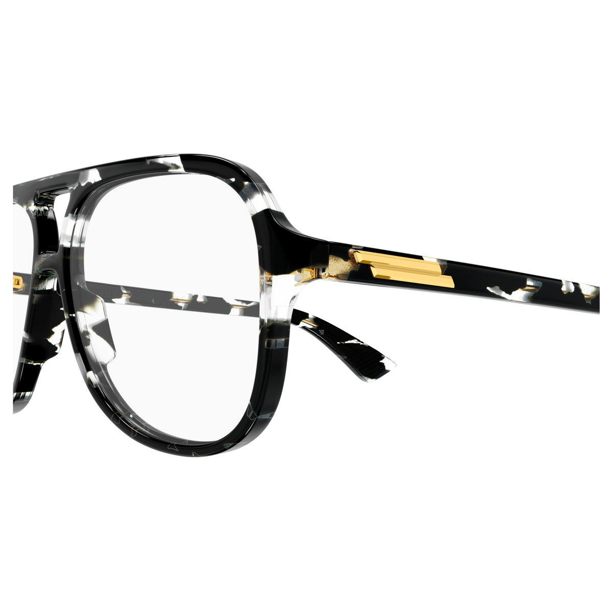 Bottega Veneta BV1417O Écaille Noir et Blanc 006 en détail des branches - Les Lunettes de Pauline
