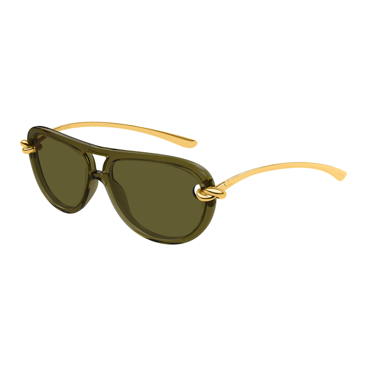 Bottega Veneta BV1418S Vert Kaki Doré 003 de trois-quarts - Les Lunettes de Pauline