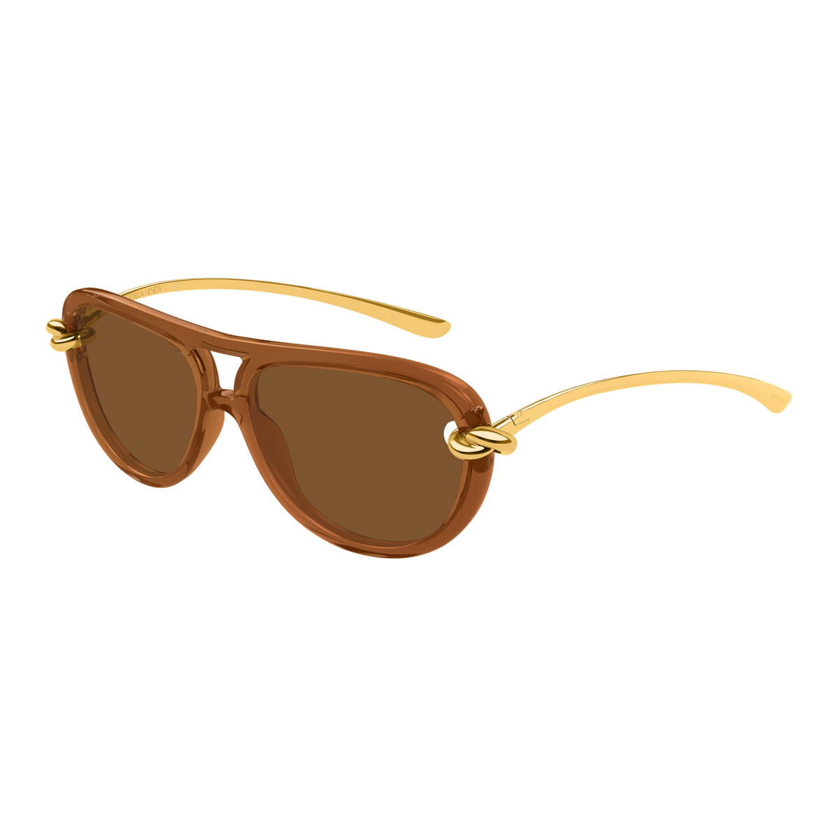 Bottega Veneta BV1418S Brun Caramel Doré 004 de trois-quarts - Les Lunettes de Pauline
