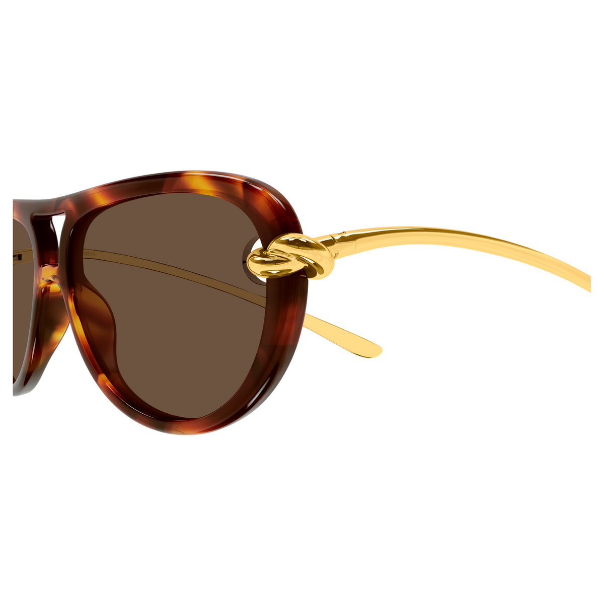 Bottega Veneta BV1418S Écaille Havane Doré 007 en détail des branches - Les Lunettes de Pauline