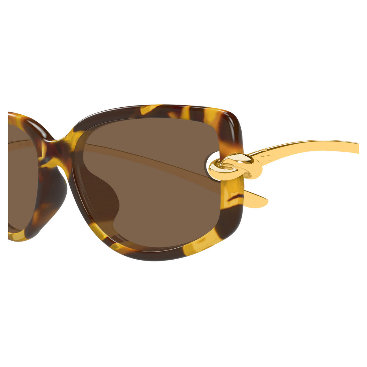 Bottega Veneta BV1440SA Écaille Havane Doré 002 en détail des branches - Les Lunettes de Pauline