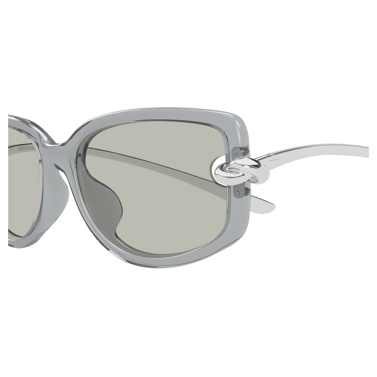 Bottega Veneta BV1440SA Gris Cristal Argenté 004 en détail des branches - Les Lunettes de Pauline