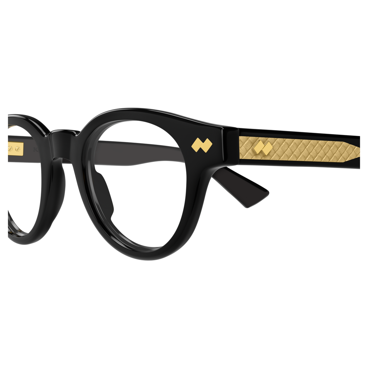 Bottega Veneta BV1443O Noir 001 en détail des branches - Les Lunettes de Pauline