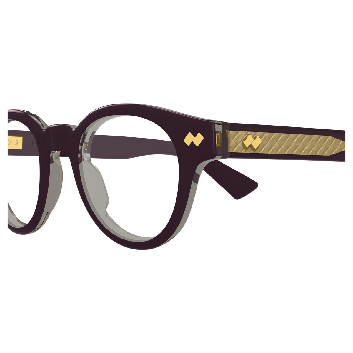 Bottega Veneta BV1443O Prune 004 en détail des branches - Les Lunettes de Pauline