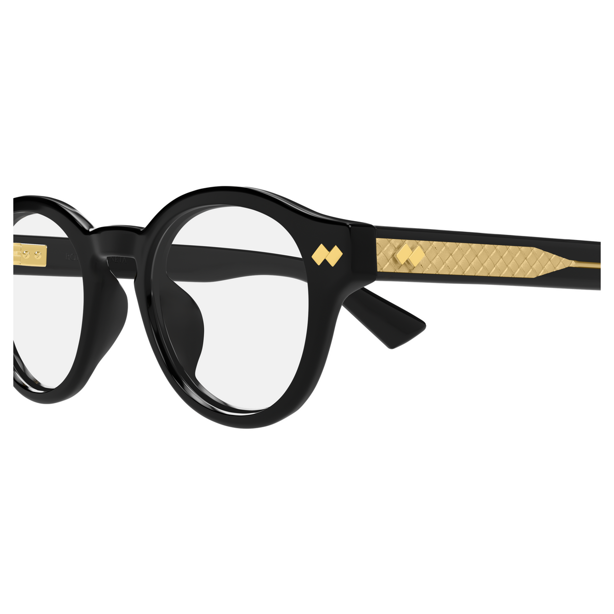 Bottega Veneta BV1444OA Noir 001 en détail des branches - Les Lunettes de Pauline