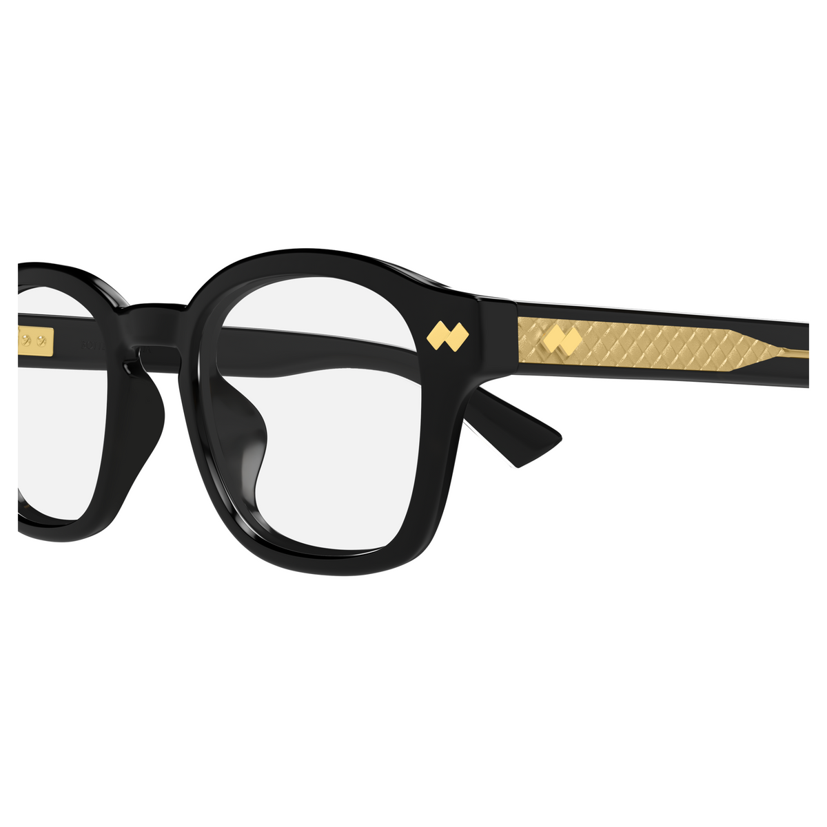 Bottega Veneta BV1445OA Noir 001 en détail des branches - Les Lunettes de Pauline