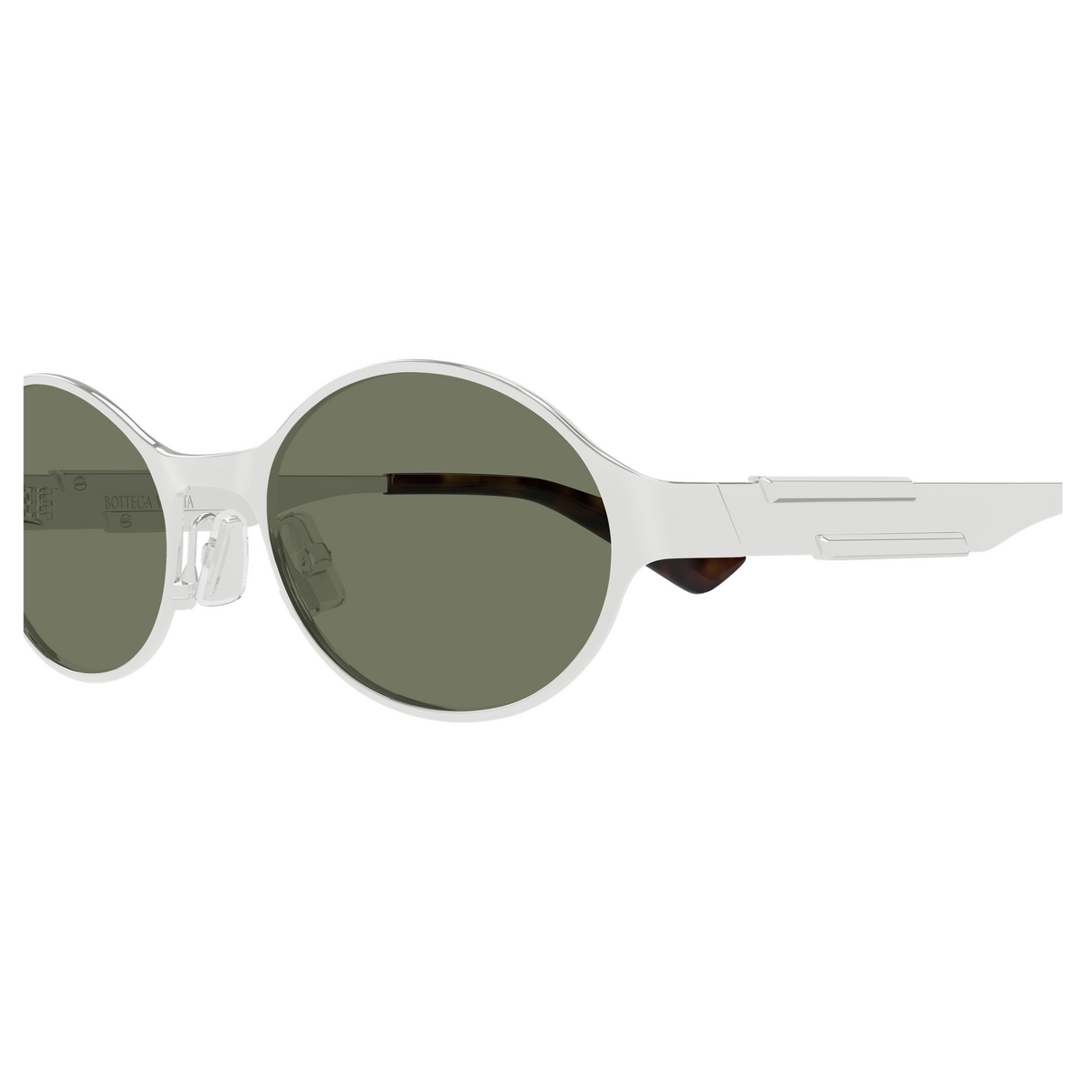Bottega Veneta BV1456S Argenté Verres Verts 002 en détail des branches - Les Lunettes de Pauline