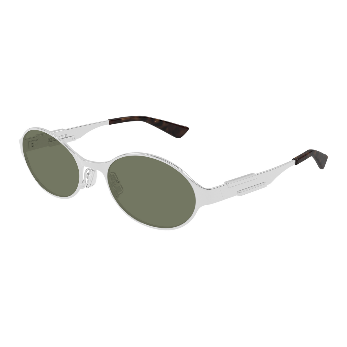 Bottega Veneta BV1456S Argenté Verres Verts 002 de trois-quarts - Les Lunettes de Pauline