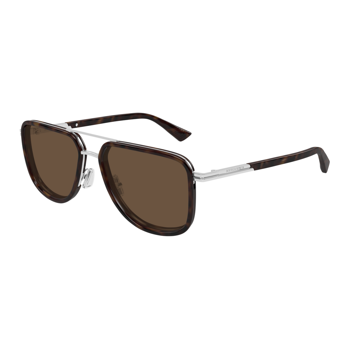 Bottega Veneta BV1463S Argenté Verres Bruns 002 de trois-quarts - Les Lunettes de Pauline