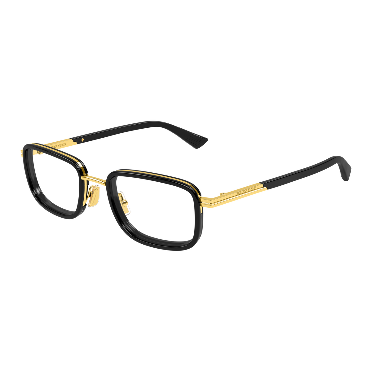 Bottega Veneta BV1464O Noir Doré 005 de trois-quarts - Les Lunettes de Pauline