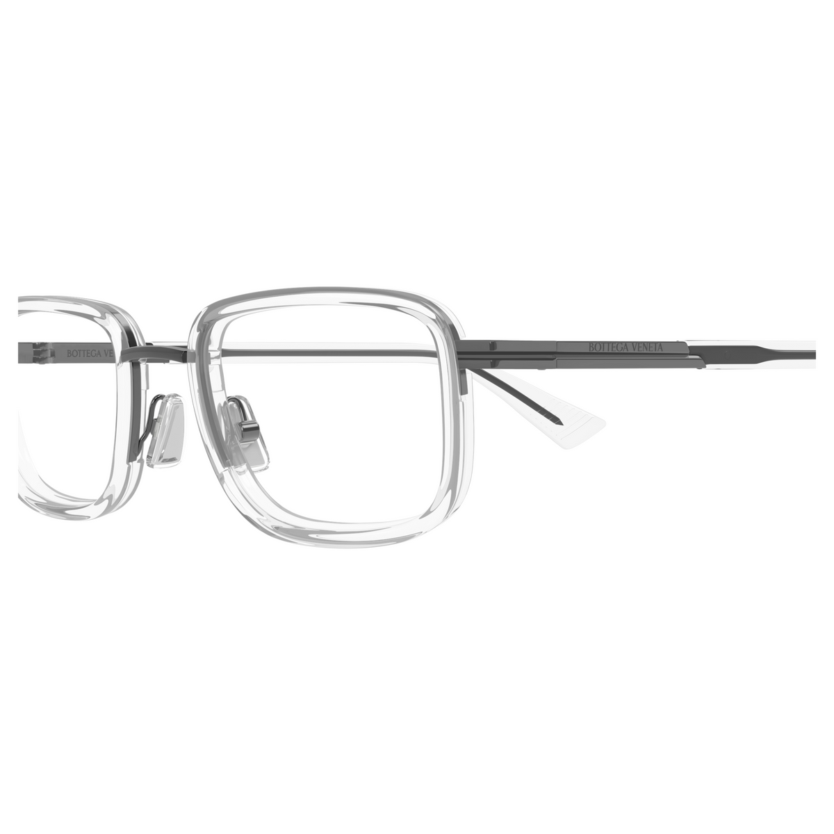Bottega Veneta BV1464O Cristal Gunmetal 008 en détail des branches - Les Lunettes de Pauline