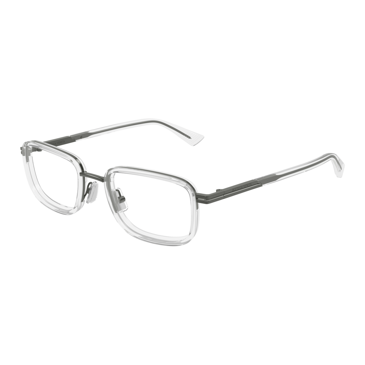 Bottega Veneta BV1464O Cristal Gunmetal 008 de trois-quarts - Les Lunettes de Pauline