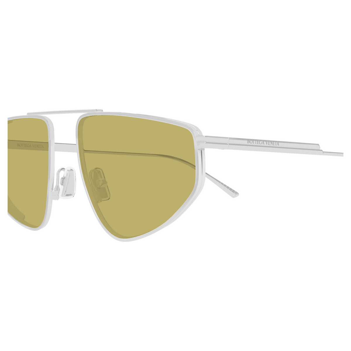 Bottega Veneta BV1466S Argenté Verres Jaunes 003 en détail des branches - Les Lunettes de Pauline