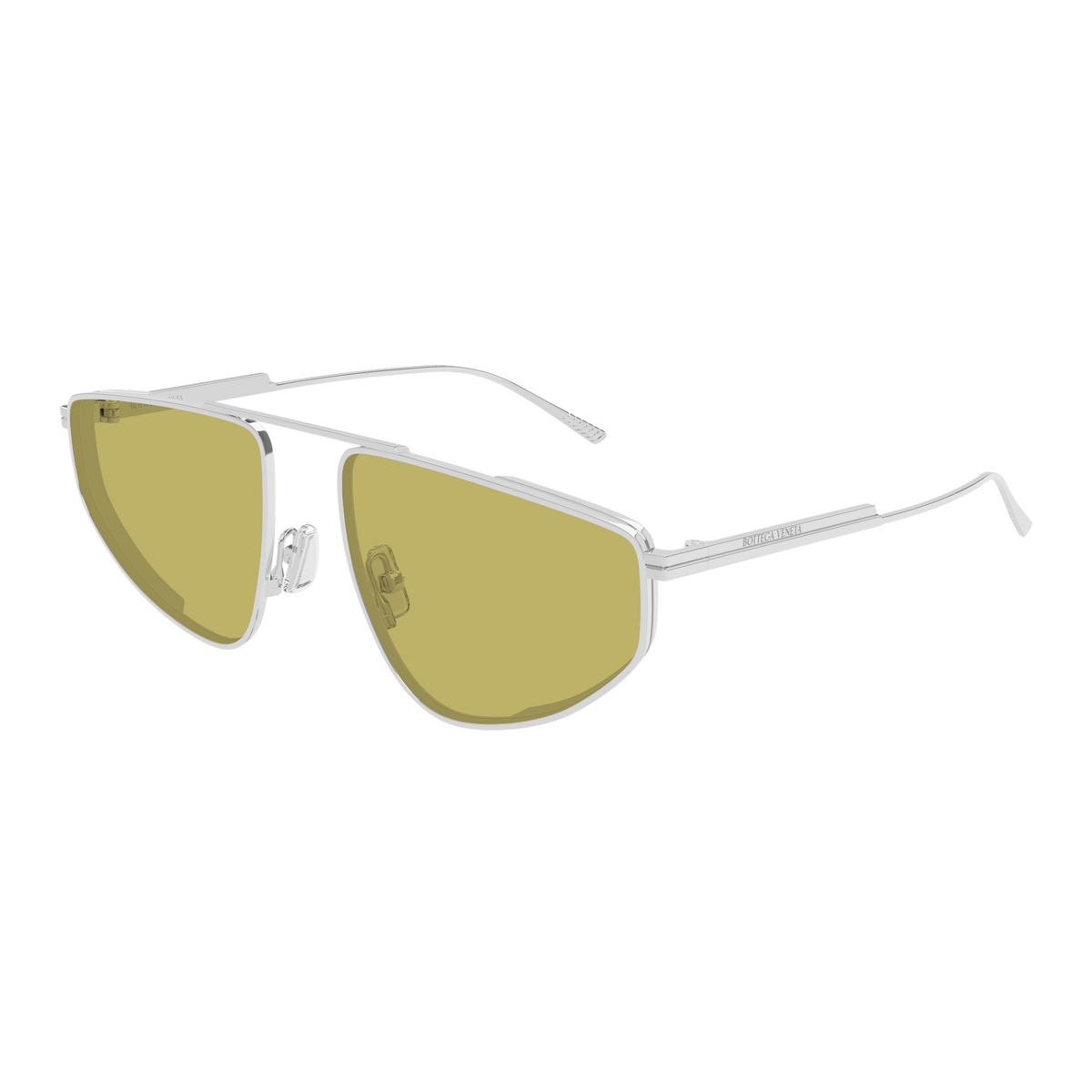 Bottega Veneta BV1466S Argenté Verres Jaunes 003 de trois-quarts - Les Lunettes de Pauline