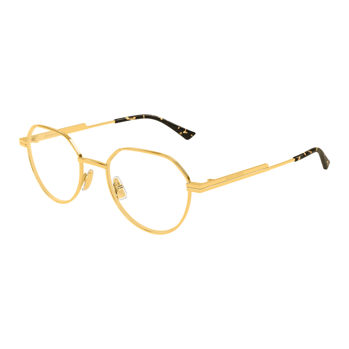 Bottega Veneta BV1468O Doré 001 de trois-quarts - Les Lunettes de Pauline