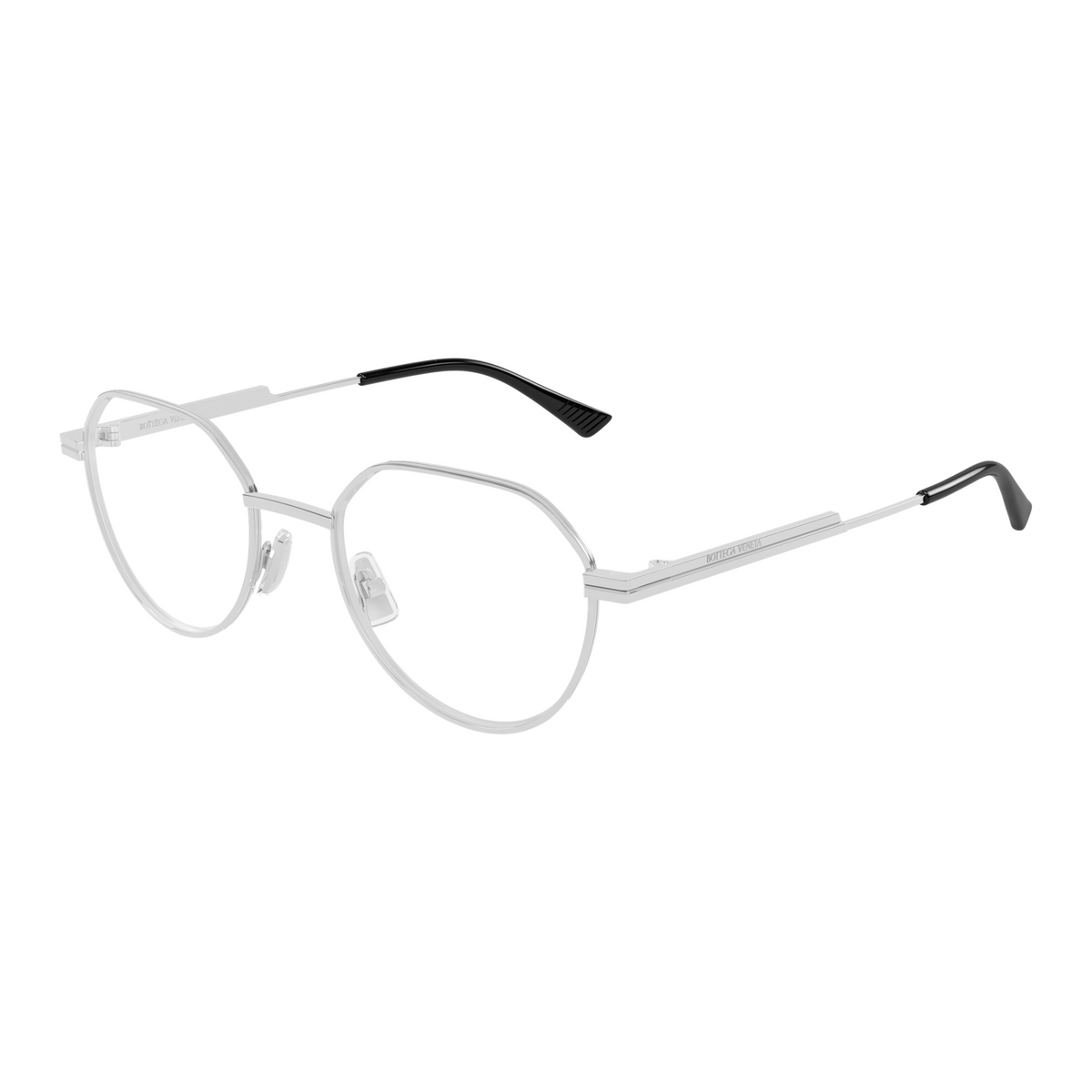 Bottega Veneta BV1468O Argenté 002 de trois-quarts - Les Lunettes de Pauline