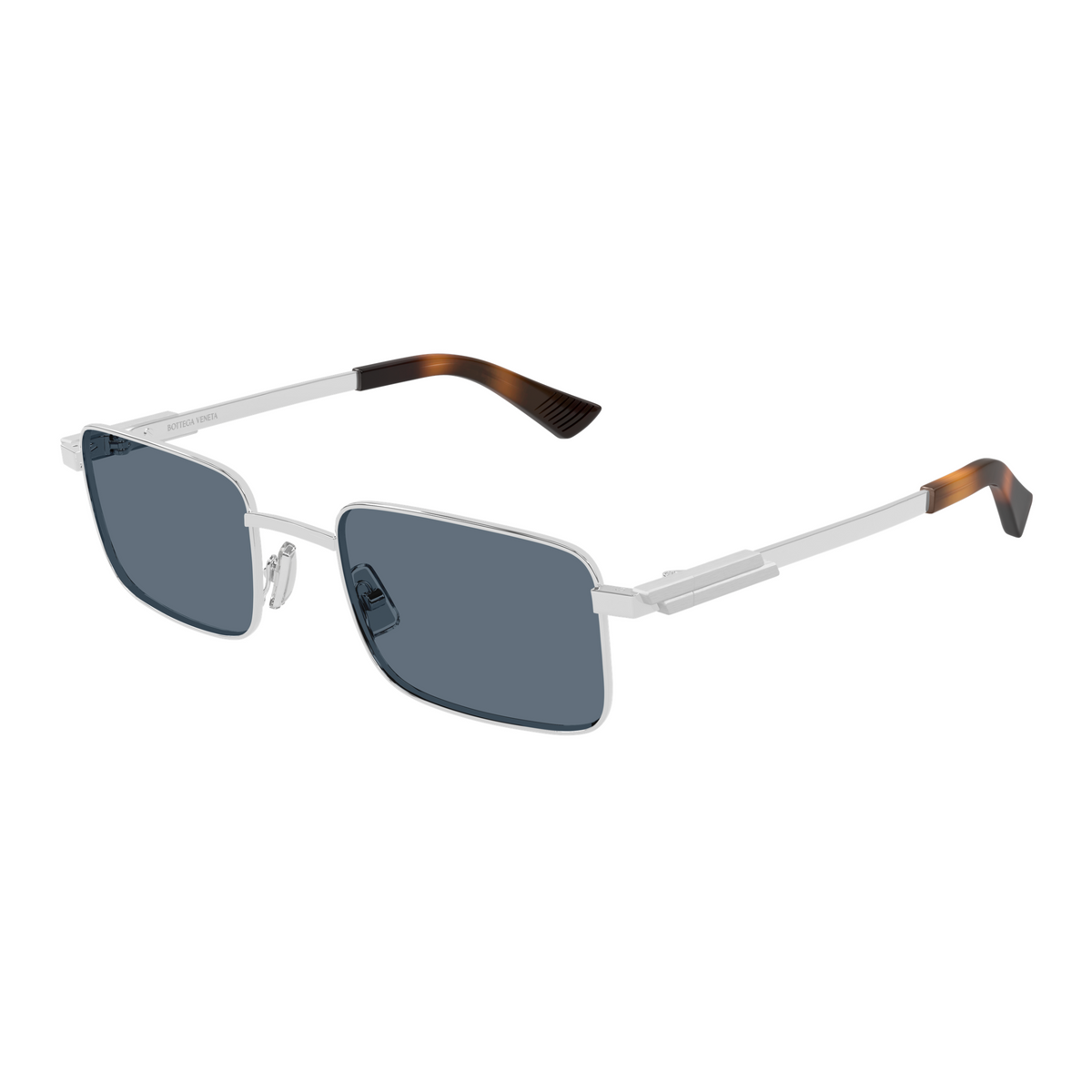 Bottega Veneta BV1469S Argenté Verres Bleus 002 de trois-quarts - Les Lunettes de Pauline
