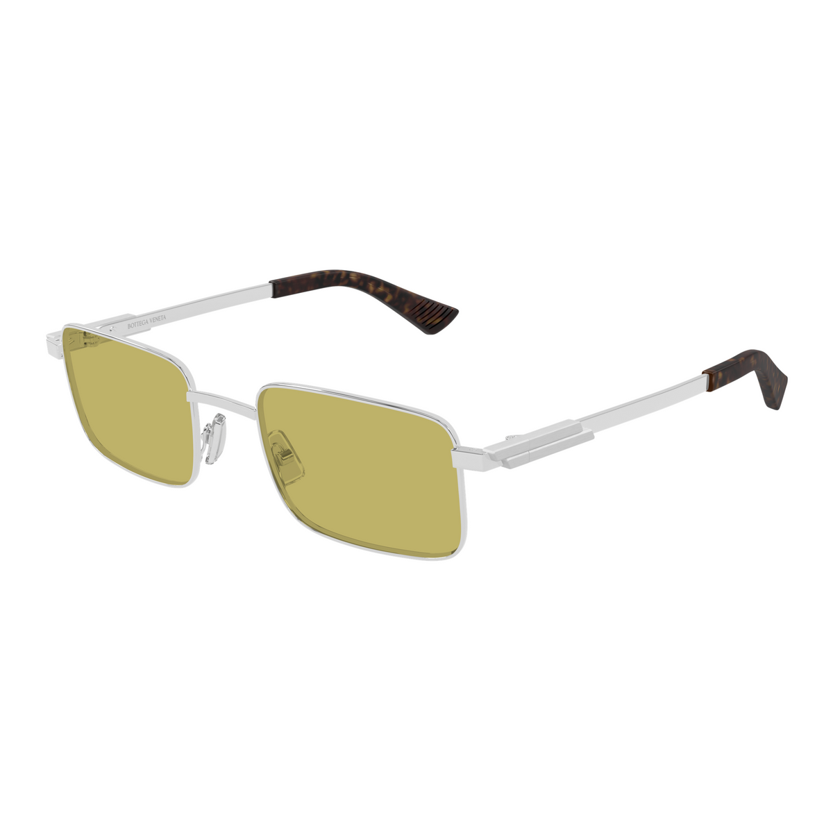 Bottega Veneta BV1469S Argenté Verres Jaunes 003 de trois-quarts - Les Lunettes de Pauline