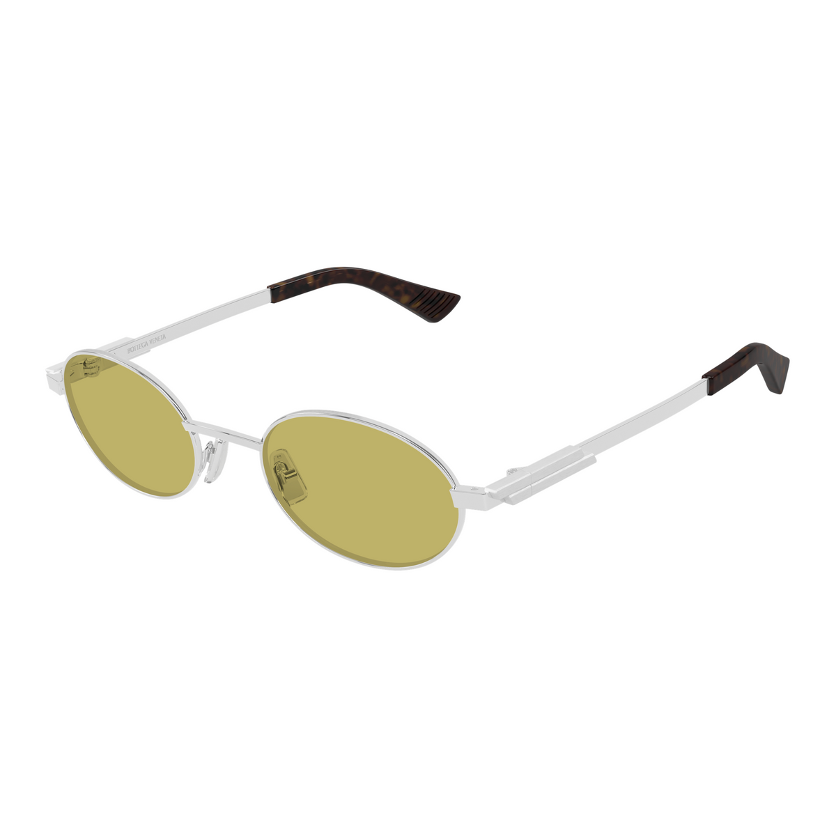 Bottega Veneta BV1470S Argenté Verres Jaunes 003 de trois-quarts - Les Lunettes de Pauline