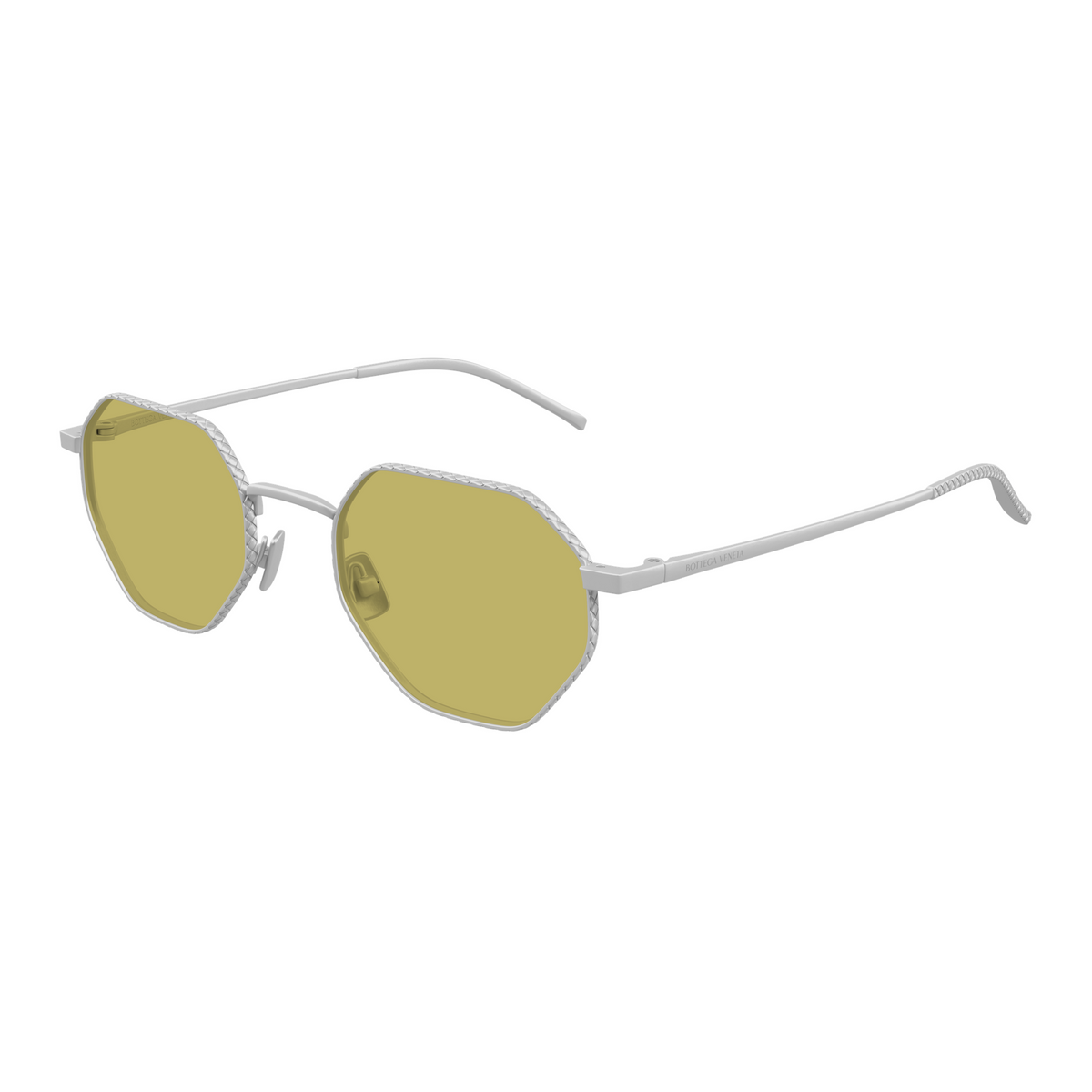 Bottega Veneta BV1471S Argenté Verres Jaunes 002 de trois-quarts - Les Lunettes de Pauline