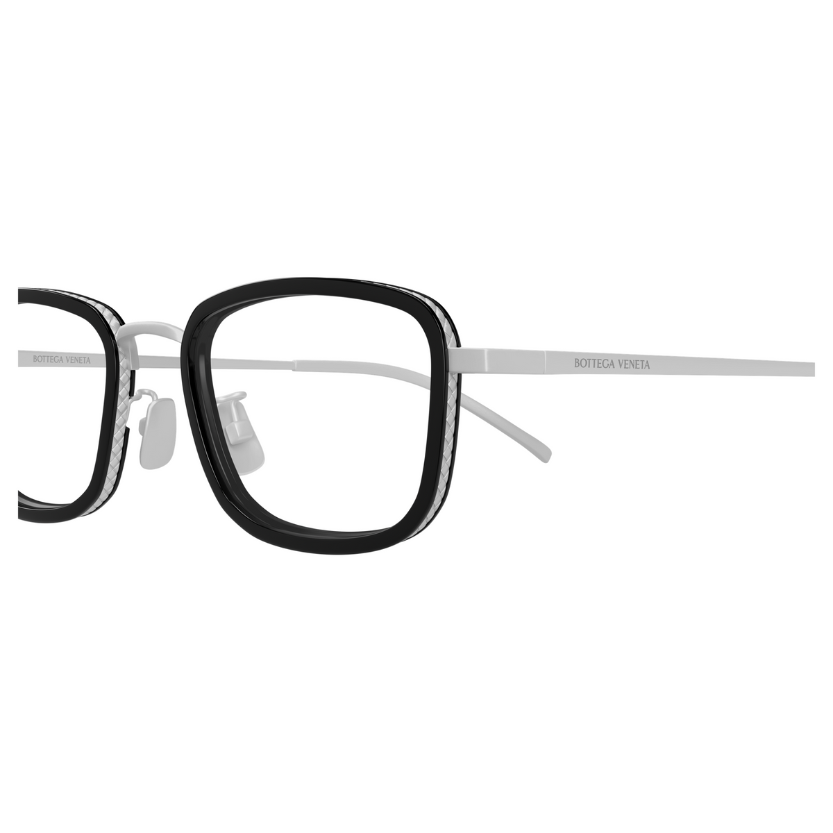 Bottega Veneta BV1474OA Noir Argenté 001 en détail des branches - Les Lunettes de Pauline