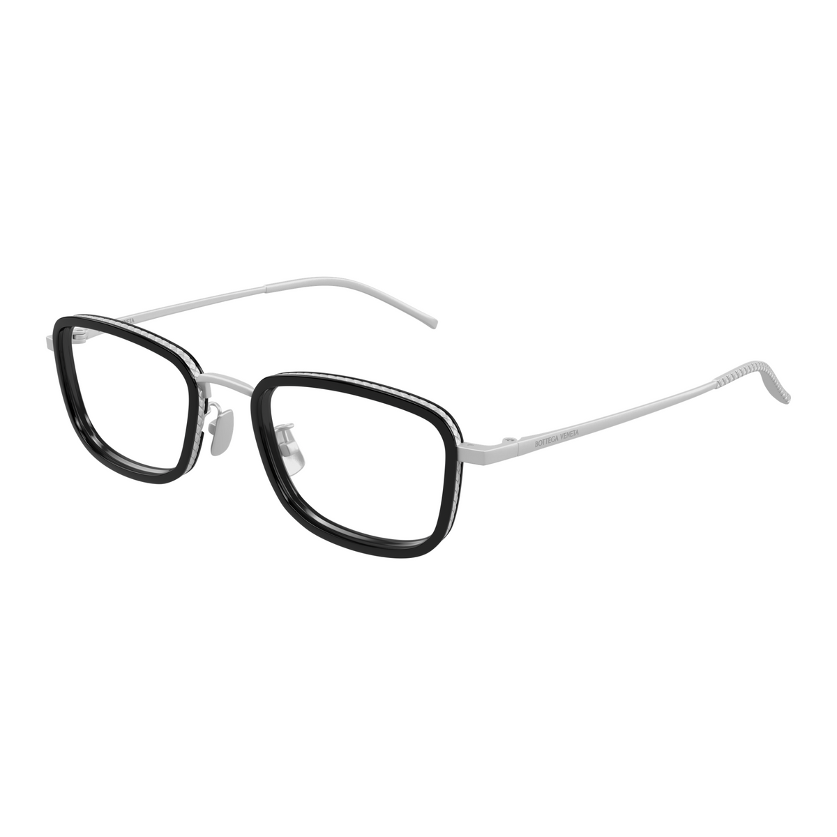 Bottega Veneta BV1474OA Noir Argenté 001 de trois-quarts - Les Lunettes de Pauline
