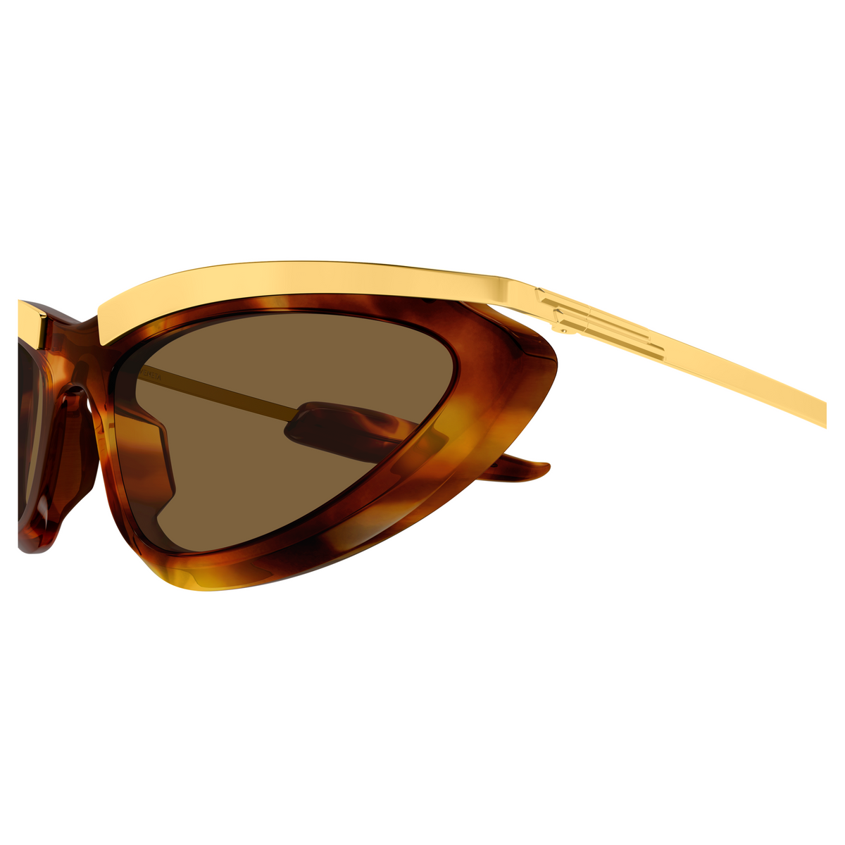 Bottega Veneta BV1477S Écaille Havane Doré 003 en détail des branches - Les Lunettes de Pauline