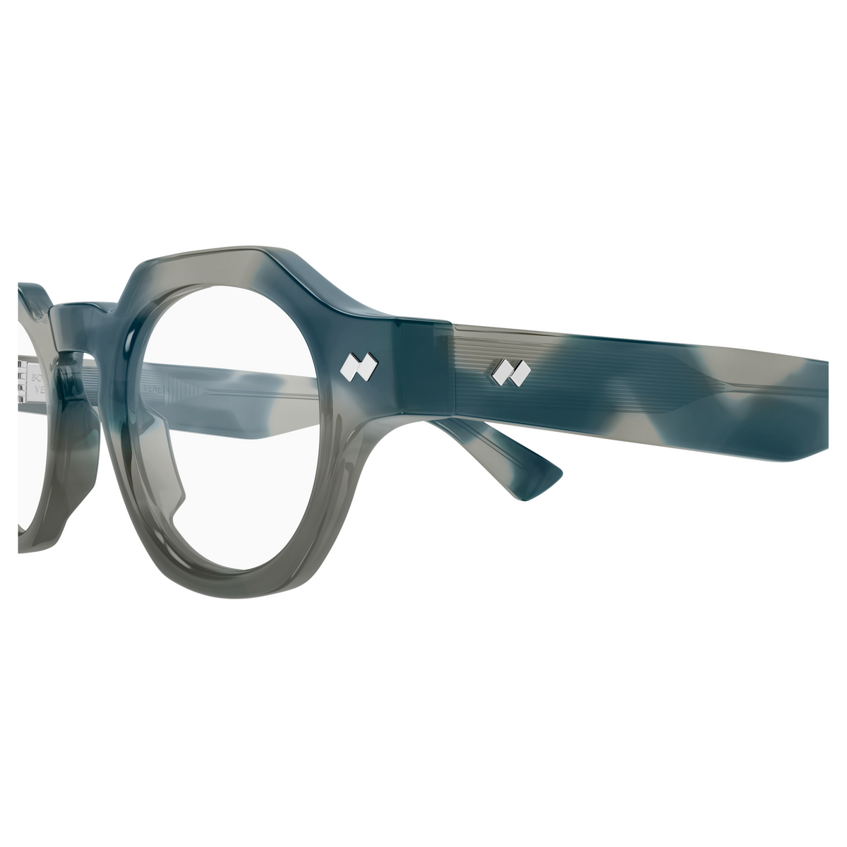 Bottega Veneta BV1487O Bleu Marbré 004 en détail des branches - Les Lunettes de Pauline