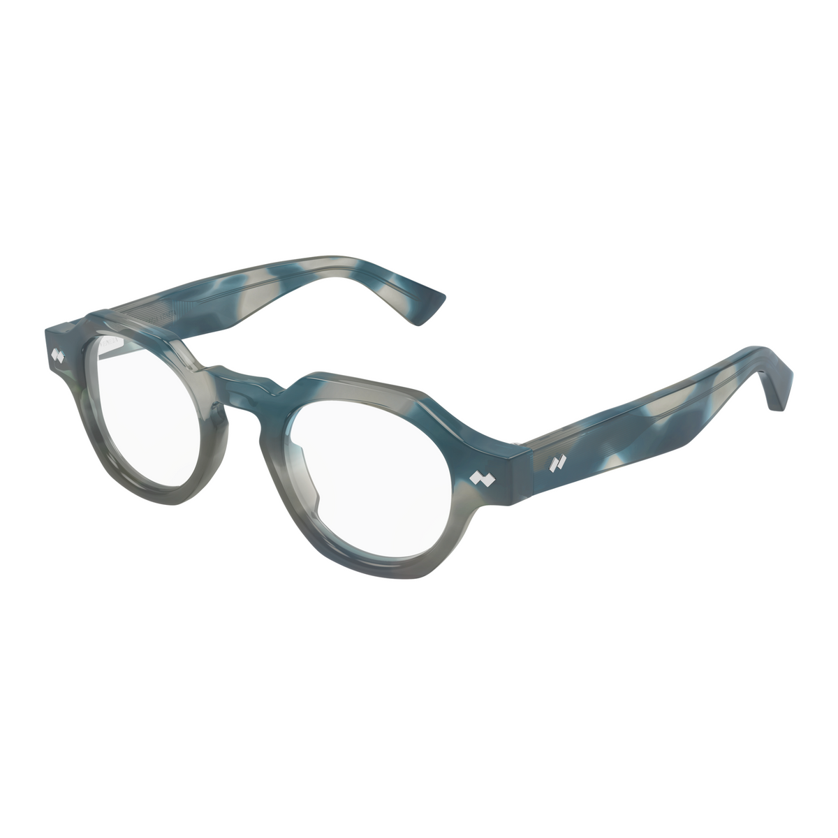 Bottega Veneta BV1487O Bleu Marbré 004 de trois-quarts - Les Lunettes de Pauline
