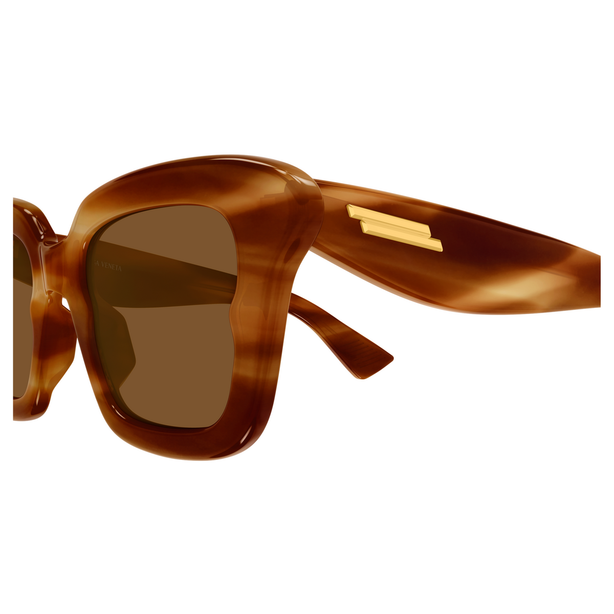 Bottega Veneta BV1493S Écaille Havane 002 en détail des branches - Les Lunettes de Pauline