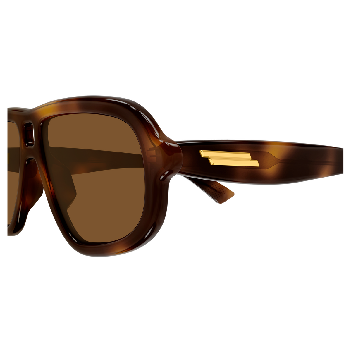 Bottega Veneta BV1494S Écaille Havane 002 en détail des branches - Les Lunettes de Pauline