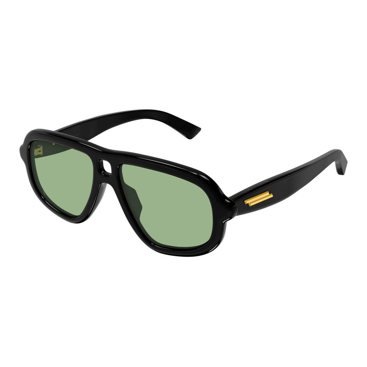 Bottega Veneta BV1494S Noir Verres Verts 003 de trois-quarts - Les Lunettes de Pauline