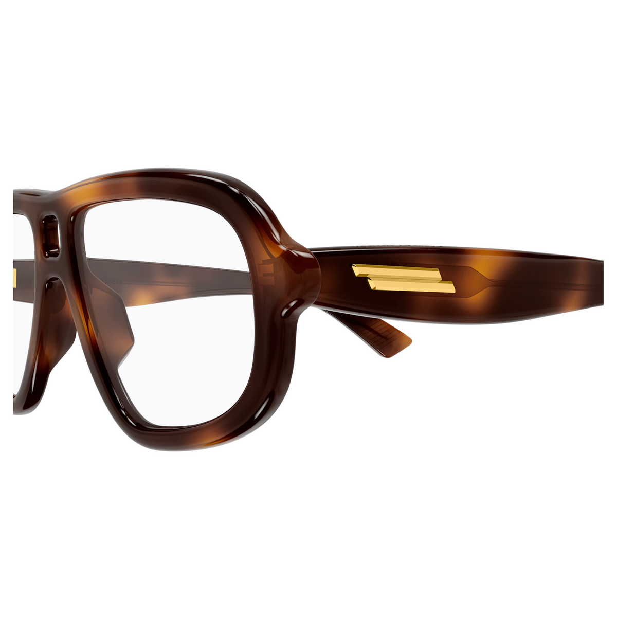 Bottega Veneta BV1495O Écaille Havane 55 005 en détail des branches - Les Lunettes de Pauline