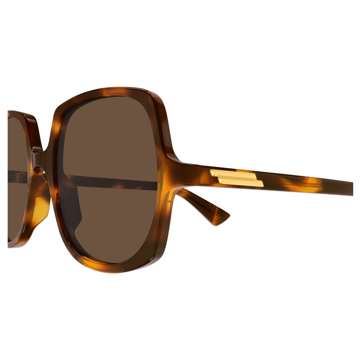 Bottega Veneta BV1498S Écaille Havane 002 en détail des branches - Les Lunettes de Pauline