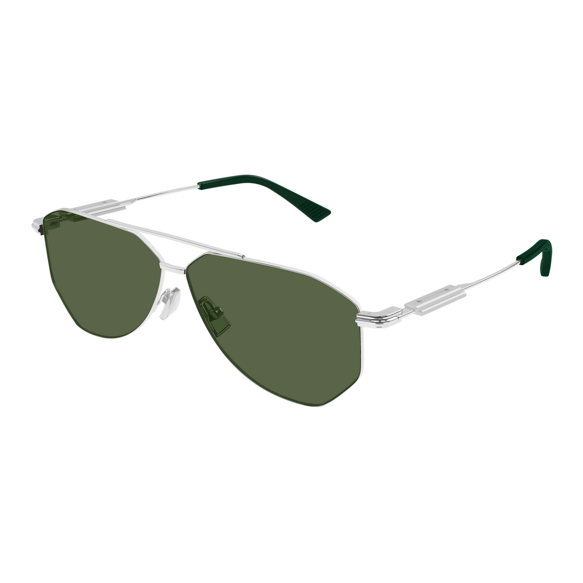 Bottega Veneta BV1508S Argenté Verres Verts 004 de trois-quarts - Les Lunettes de Pauline