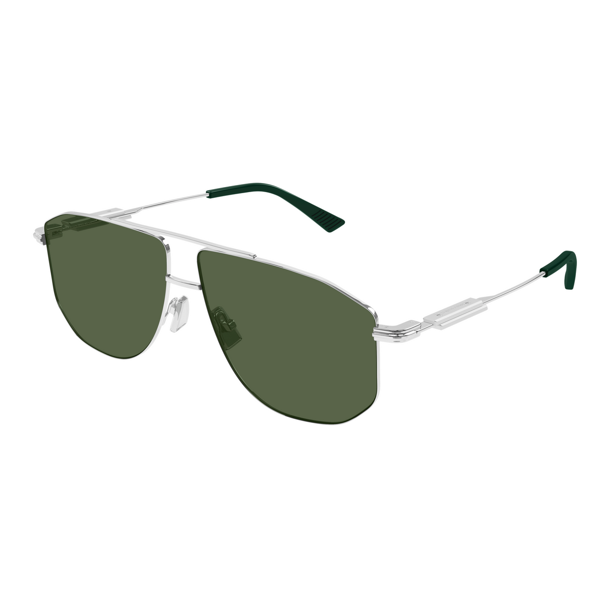 Bottega Veneta BV1509S Argenté Verres Verts 004 de trois-quarts - Les Lunettes de Pauline
