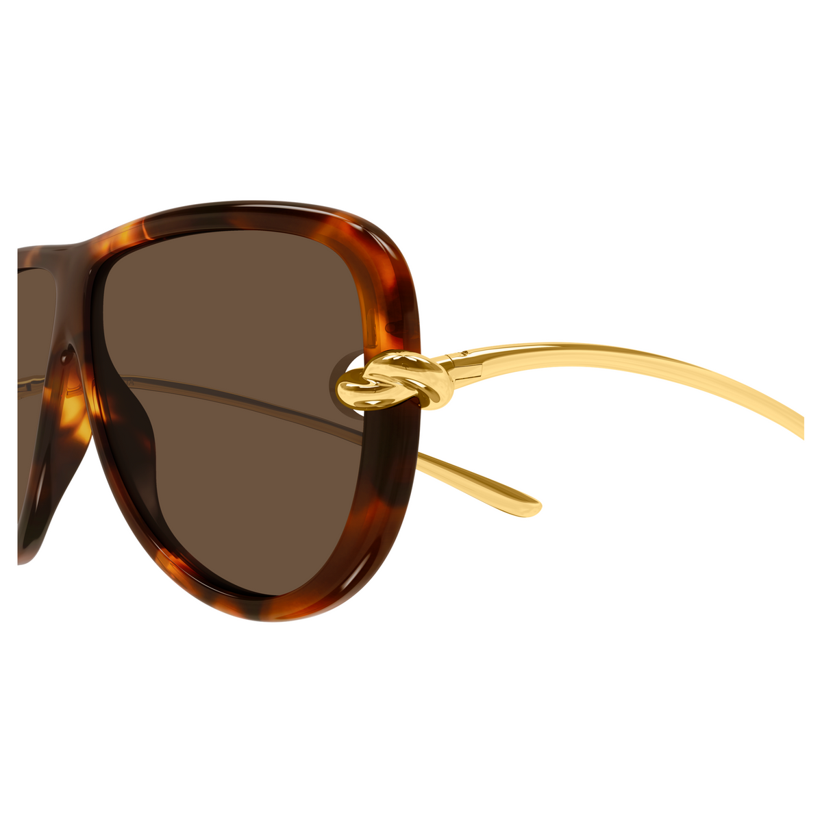 Bottega Veneta BV1513S Écaille Havane Doré 002 en détail des branches - Les Lunettes de Pauline