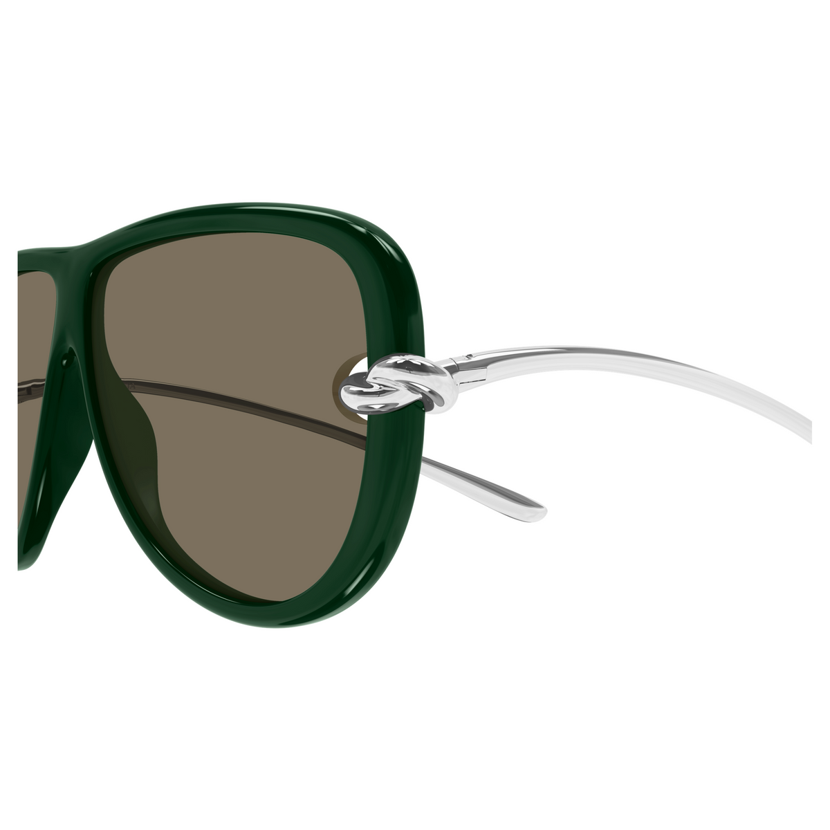 Bottega Veneta BV1513S Vert Foncé Argenté 004 en détail des branches - Les Lunettes de Pauline