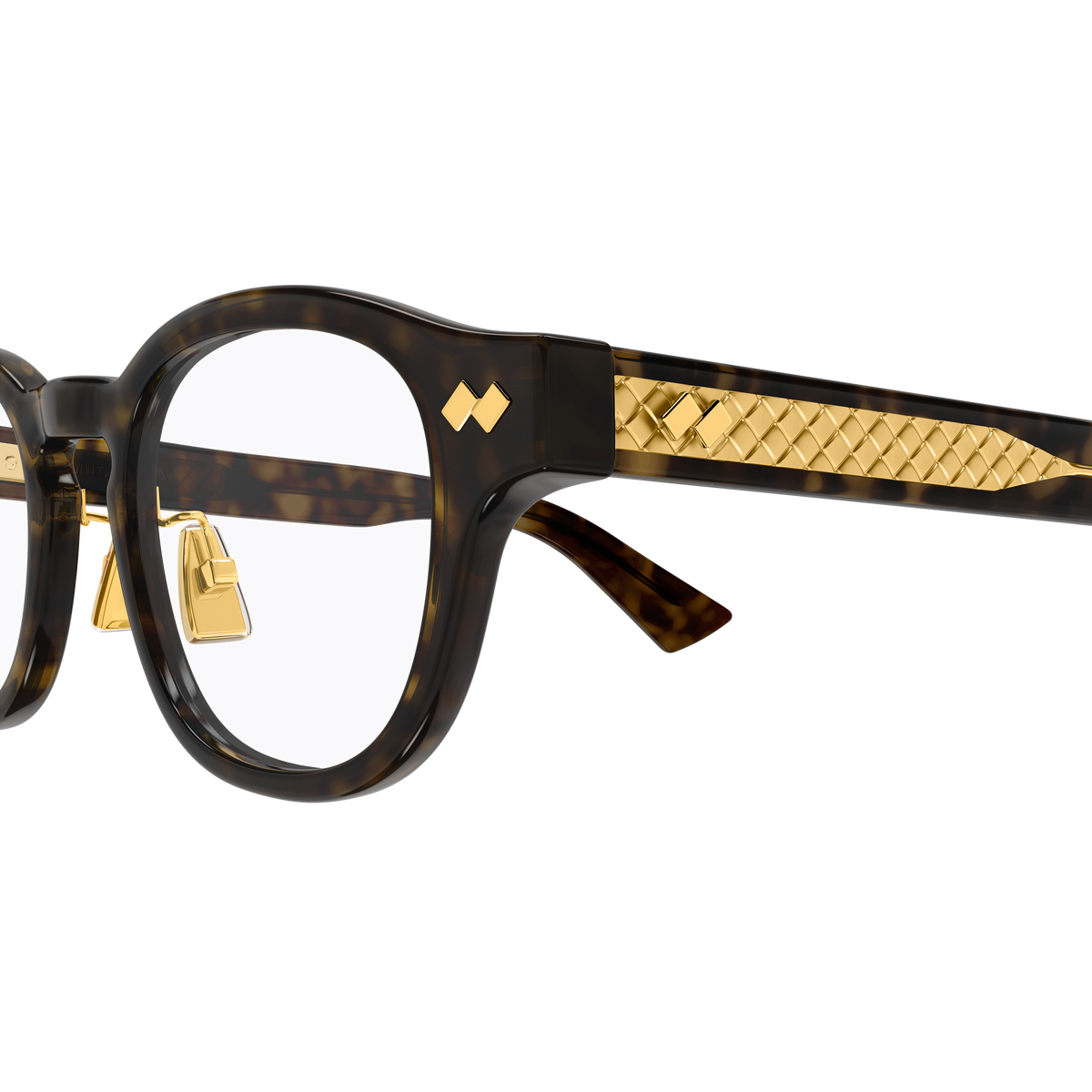 Bottega Veneta BV1518OA Écaille Havane 002 en détail des branches - Les Lunettes de Pauline