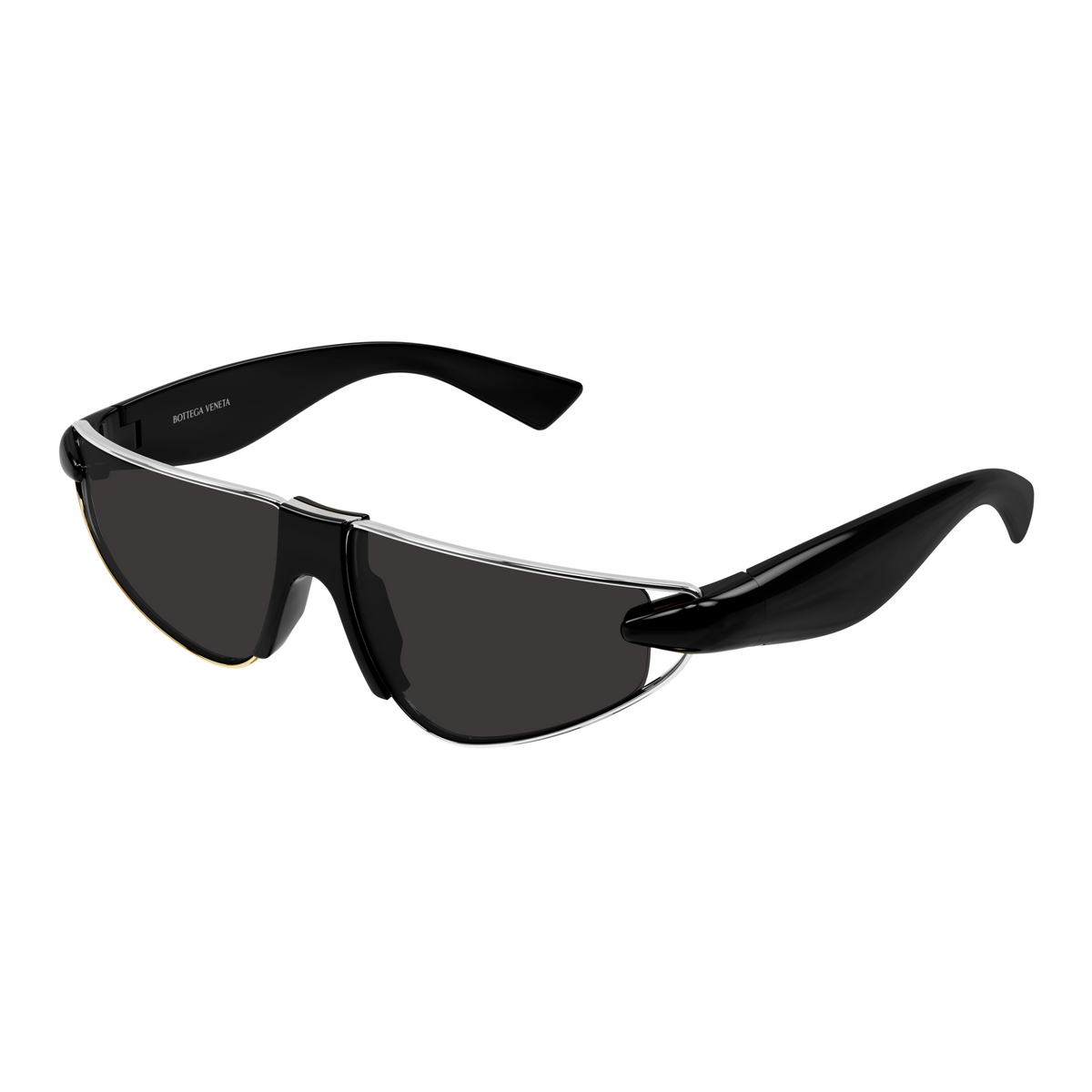 Bottega Veneta BV1523S Noir Argenté 003 de trois-quarts - Les Lunettes de Pauline